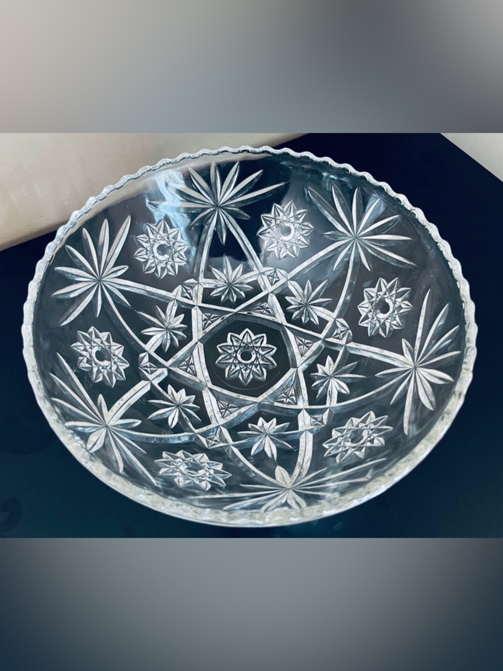 Anchor Hocking Prescut clear Bowl 10.5” Pressed Star of David Fan Design